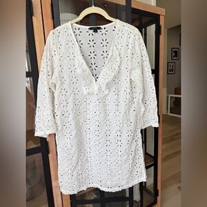 J. Crew eyelet embroidered blouse tunic top 3/4 long sleeve ruffle dress coverup